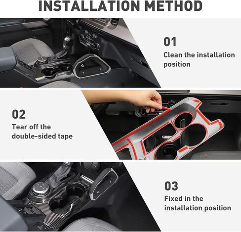 Carbon Fiber Black Center Console Gear Shift Cover Cup Holder Trim Center Console Gear Shifter Panel Cover Compatible with Ford Bronco Interior Accessories 2021 2022+ in Saudi Arabia