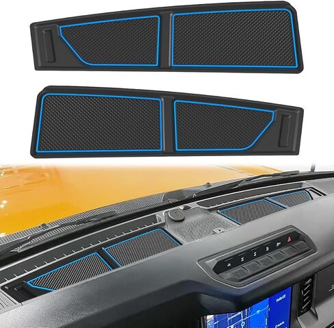 حصيرة Auovo المضادة للغبار متوافقة مع ملحقات Ford Bronco 2021 2022 2023 2024 بساط لوحة القيادة حامل الأكواب بطانات باب وحدة التحكم المركزية (ناقل حركة أوتوماتيكي) (زخرفة رمادية، 4 أبواب) in Kuwait