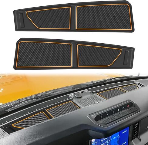حصيرة Auovo المضادة للغبار متوافقة مع ملحقات Ford Bronco 2021 2022 2023 2024 بساط لوحة القيادة حامل الأكواب بطانات باب وحدة التحكم المركزية (ناقل حركة أوتوماتيكي) (زخرفة رمادية، 4 أبواب) in Kuwait