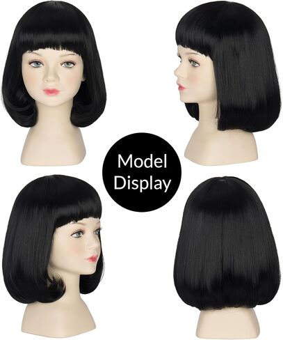 Miss U Hair Men Unisex Black Short Bob Wig with Full Bangs Halloween Costume Cosplay Funny Wigs in Saudi Arabia