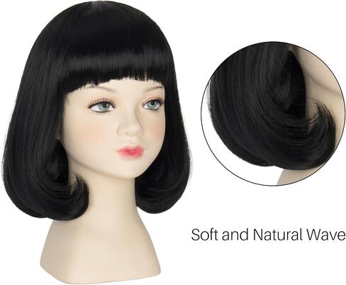 Miss U Hair Men Unisex Black Short Bob Wig with Full Bangs Halloween Costume Cosplay Funny Wigs in Saudi Arabia