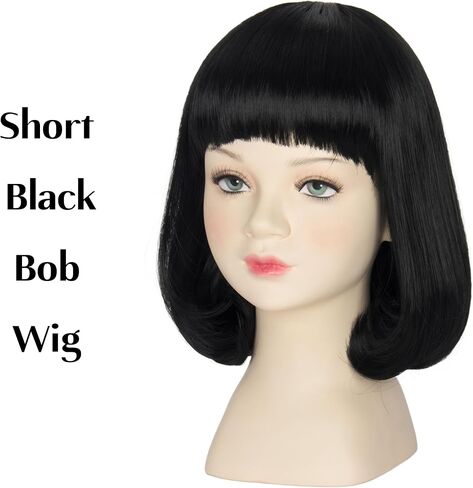 Miss U Hair Men Unisex Black Short Bob Wig with Full Bangs Halloween Costume Cosplay Funny Wigs in Saudi Arabia