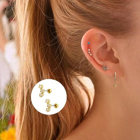 Cartilage Earring Conch Piercing Jewelry Helix Earrings Tragus Earrings for Women 925 Sterling Silver CZ Gold Screw Back Stud Earrings for Women 20 Gauge in Saudi Arabia