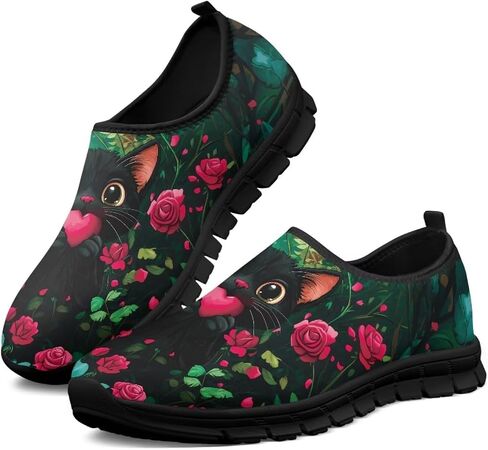 Flowers Casual House Shoes Breathable Mesh Sneakers for Women Comfort Soft Anti-Slip Shock Absorption EVA Sole Hiking Shoes for Outdoor Size 5.5-11.5 Black Sole in Saudi Arabia