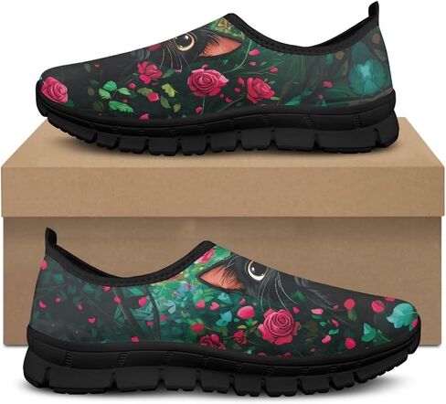 Flowers Casual House Shoes Breathable Mesh Sneakers for Women Comfort Soft Anti-Slip Shock Absorption EVA Sole Hiking Shoes for Outdoor Size 5.5-11.5 Black Sole in Saudi Arabia
