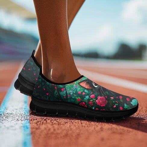 Flowers Casual House Shoes Breathable Mesh Sneakers for Women Comfort Soft Anti-Slip Shock Absorption EVA Sole Hiking Shoes for Outdoor Size 5.5-11.5 Black Sole in Saudi Arabia