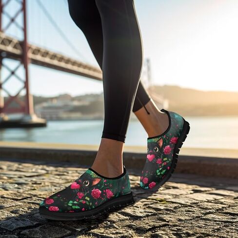 Flowers Casual House Shoes Breathable Mesh Sneakers for Women Comfort Soft Anti-Slip Shock Absorption EVA Sole Hiking Shoes for Outdoor Size 5.5-11.5 Black Sole in Saudi Arabia