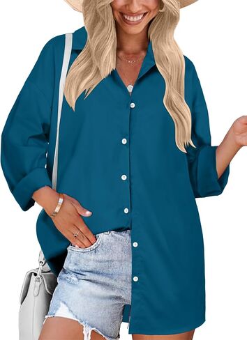HOTOUCH Women Oversized Button Down Shirts Boyfriend Long Sleeve Blouse Collared Tops in Saudi Arabia