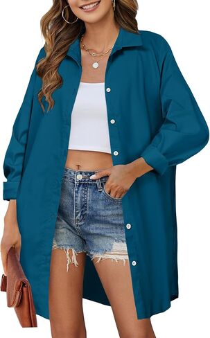 HOTOUCH Women Oversized Button Down Shirts Boyfriend Long Sleeve Blouse Collared Tops in Saudi Arabia