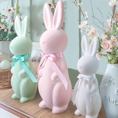 Easter Decorations - Green Flocked Easter Bunny Decor - Spring Tables Decoration Centerpieces Indoor - Easter Decorating Bunnies for Home Party (Medium) in Saudi Arabia