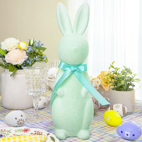 Easter Decorations - Green Flocked Easter Bunny Decor - Spring Tables Decoration Centerpieces Indoor - Easter Decorating Bunnies for Home Party (Medium) in Saudi Arabia