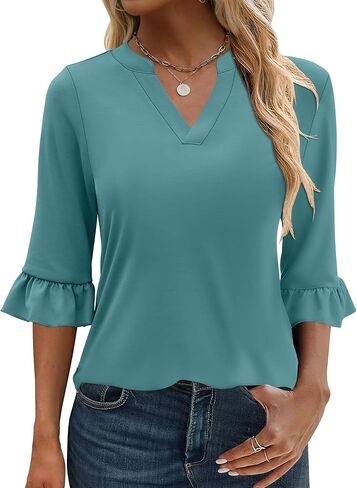 ANRABESS Womens 3/4 Sleeve Tops Dressy Casual Loose Fit V Neck Shirts Business Work Tunic Blouses in Saudi Arabia