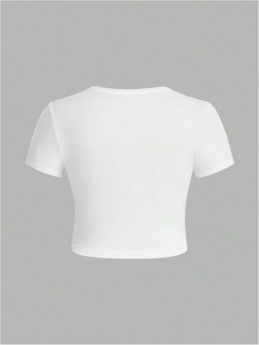 WDIRARA Women's Graphic Lip Print Crop Tee Shirt Round Neck Short Sleeve T-Shirt Slim Fit Top in Kuwait