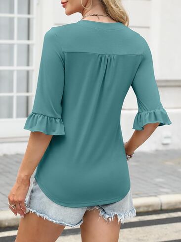 ANRABESS Womens 3/4 Sleeve Tops Dressy Casual Loose Fit V Neck Shirts Business Work Tunic Blouses in Saudi Arabia