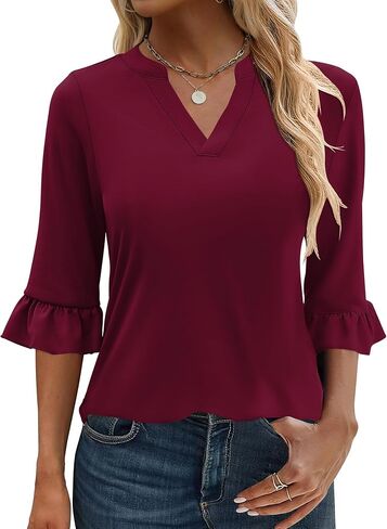 ANRABESS Womens 3/4 Sleeve Tops Dressy Casual Loose Fit V Neck Shirts Business Work Tunic Blouses in Saudi Arabia