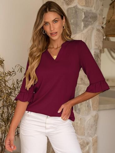ANRABESS Womens 3/4 Sleeve Tops Dressy Casual Loose Fit V Neck Shirts Business Work Tunic Blouses in Saudi Arabia