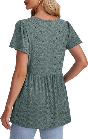 OFEEFAN Womens Summer Tops Babydoll Short Sleeve Shirts Puff Sleeve Peplum Tops V Neck T Shirts in Saudi Arabia