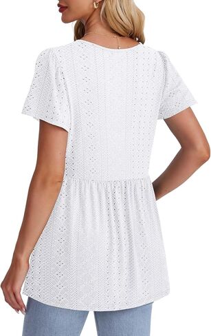 OFEEFAN Womens Summer Tops Babydoll Short Sleeve Shirts Puff Sleeve Peplum Tops V Neck T Shirts in Saudi Arabia