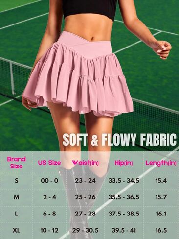 Womens Pleated Tennis Skorts with Pockets, Ruffle Flowy Layered Skirt with Shorts, for Golf Workout Athletic in Kuwait