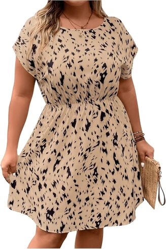 SOLY HUX Women's Plus Size Summer Dresses A Line High Waist Casual Short Dress in Kuwait