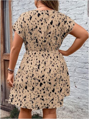 SOLY HUX Women's Plus Size Summer Dresses A Line High Waist Casual Short Dress in Kuwait
