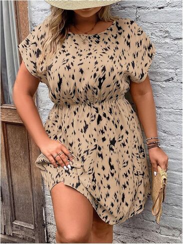 SOLY HUX Women's Plus Size Summer Dresses A Line High Waist Casual Short Dress in Kuwait