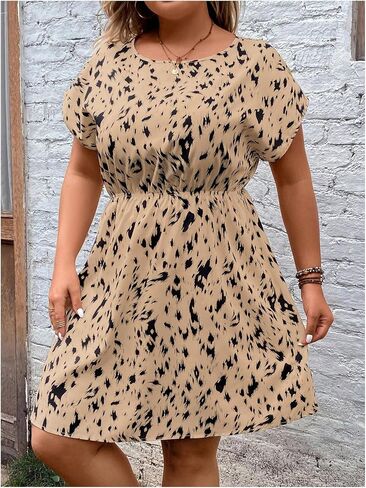 SOLY HUX Women's Plus Size Summer Dresses A Line High Waist Casual Short Dress in Kuwait