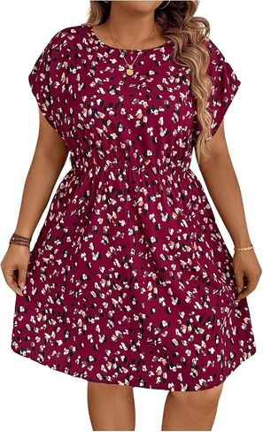 SOLY HUX Women's Plus Size Summer Dresses A Line High Waist Casual Short Dress in Kuwait