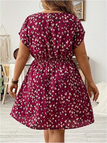 SOLY HUX Women's Plus Size Summer Dresses A Line High Waist Casual Short Dress in Kuwait