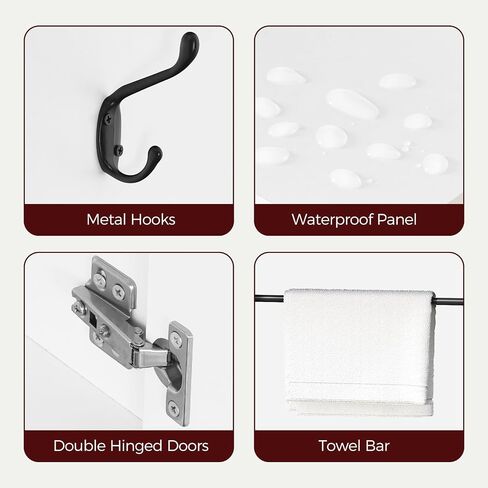 Bathroom Wall Cabinet with Mirror, Wall Mounted Medicine Cabinets with 2 Door and Adjustable Shelves, Over The Toilet Storage Cabinet with Towel Bar, for Bathroom Laundry, White in Saudi Arabia