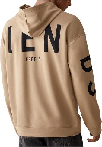 Floerns Men's Letter Print Long Sleeve Sweatshirt Drop Shoulder Hooded Pullover Top in Saudi Arabia