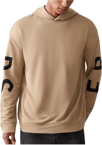 Floerns Men's Letter Print Long Sleeve Sweatshirt Drop Shoulder Hooded Pullover Top in Saudi Arabia