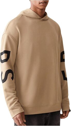 Floerns Men's Letter Print Long Sleeve Sweatshirt Drop Shoulder Hooded Pullover Top in Saudi Arabia