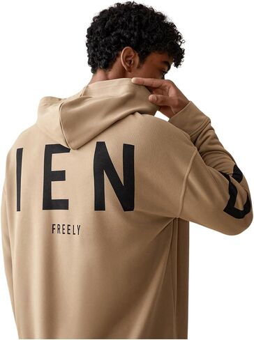 Floerns Men's Letter Print Long Sleeve Sweatshirt Drop Shoulder Hooded Pullover Top in Saudi Arabia