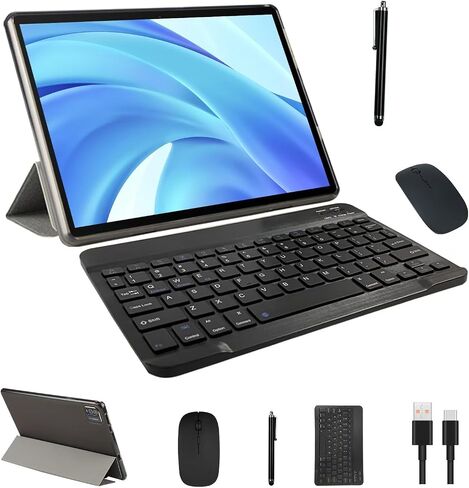 Tablet 10 Inch Android 13 Tablet, 2 in 1 Tablets, Include Keyboard Mouse Case Stylus, 64GB ROM+8GB RAM 1TB expandable 2MP+8MP Dual cameras, 5G WIFI-6 Bluetooth 6000mAh Battery 10.1" 1280*800 HD Tab in Kuwait