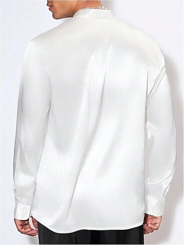 Floerns Men's Wedding Long Sleeve V Neck Shirts Shiny Satin Prom Party Club Shirts in Kuwait