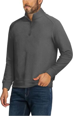Men's Quarter Zip Up Pullover Fleece Long Sleeve Shirts Classic Polo Sweater Thermal 1/4 Zip Mock Neck Pullover Coat in Saudi Arabia