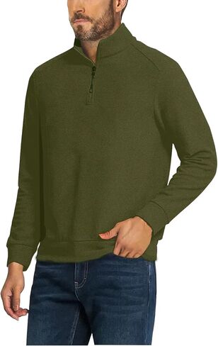 Men's Quarter Zip Up Pullover Fleece Long Sleeve Shirts Classic Polo Sweater Thermal 1/4 Zip Mock Neck Pullover Coat in Saudi Arabia