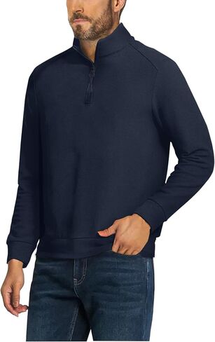 Men's Quarter Zip Up Pullover Fleece Long Sleeve Shirts Classic Polo Sweater Thermal 1/4 Zip Mock Neck Pullover Coat in Saudi Arabia