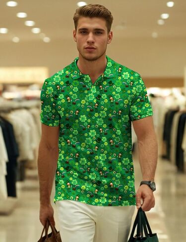 Yoimira Funny Golf Shirts for Men Short Sleeve, Hawaiian Men Polo Shirt Moisture Wicking Quick Dry Fit Print Casual in Saudi Arabia