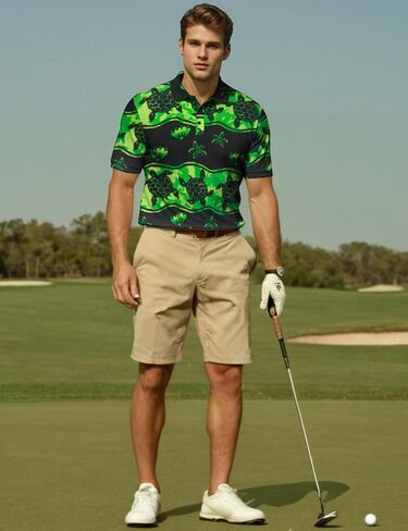Yoimira Funny Golf Shirts for Men Short Sleeve, Hawaiian Men Polo Shirt Moisture Wicking Quick Dry Fit Print Casual in Saudi Arabia