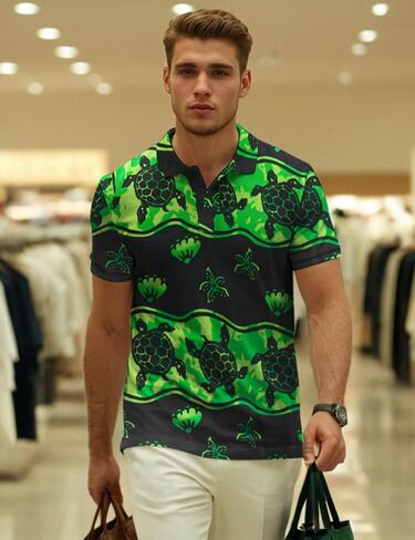 Yoimira Funny Golf Shirts for Men Short Sleeve, Hawaiian Men Polo Shirt Moisture Wicking Quick Dry Fit Print Casual in Saudi Arabia