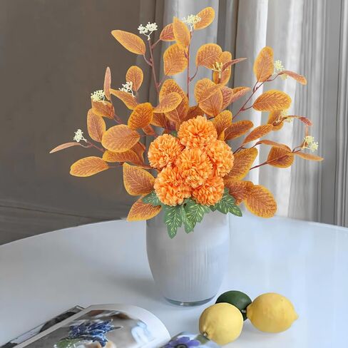 Artificial Flowers for Decoration Artificial Chrysanthemum Ball Flowers Bouquet Faux Eucalyptus Leaves Blue Silk Flowers Hydrangea with Stems for Table Centerpieces Home Wedding Party Decor in Saudi Arabia