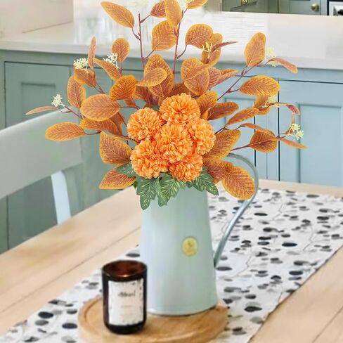 Artificial Flowers for Decoration Artificial Chrysanthemum Ball Flowers Bouquet Faux Eucalyptus Leaves Blue Silk Flowers Hydrangea with Stems for Table Centerpieces Home Wedding Party Decor in Saudi Arabia