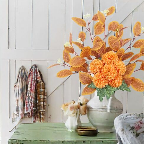 Artificial Flowers for Decoration Artificial Chrysanthemum Ball Flowers Bouquet Faux Eucalyptus Leaves Blue Silk Flowers Hydrangea with Stems for Table Centerpieces Home Wedding Party Decor in Saudi Arabia