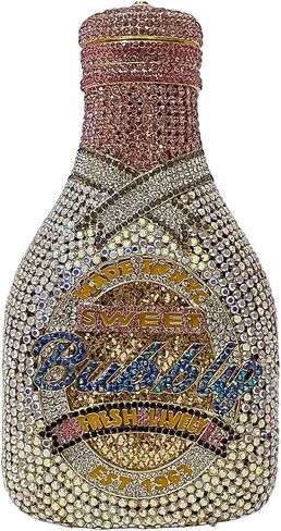 HUANG ZHUANG Women Champagne Bottle Evening Bag Rhinestone Clutch Purse Prom Sweet Crystal Handbag Party Cocktail in Kuwait