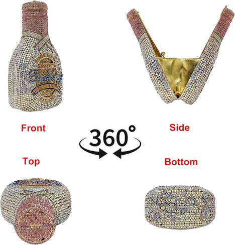 HUANG ZHUANG Women Champagne Bottle Evening Bag Rhinestone Clutch Purse Prom Sweet Crystal Handbag Party Cocktail in Kuwait