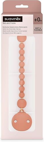 Suavinex Color Essence Silicone Baby Pacifier Clip, Single Piece 100% Soft Silicone Chain, Baby Accessories, Baby Essentials, Designed in Spain, Sunset Orange in Kuwait
