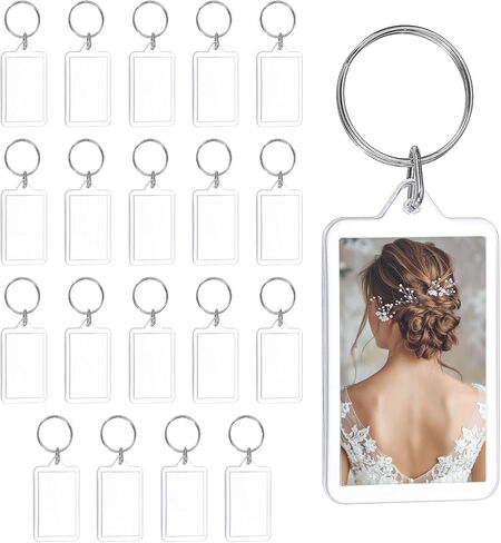 uxcell 20 Pcs Photo Frame Keyring, Acrylic Picture Keychains Clear Photo Insert Keychain 1.3 x 2 Inch Thickened Rectangle Blank Photo Keychains for Photo Display Supplies, Transparent in Saudi Arabia