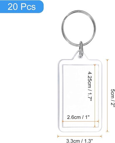 uxcell 20 Pcs Photo Frame Keyring, Acrylic Picture Keychains Clear Photo Insert Keychain 1.3 x 2 Inch Thickened Rectangle Blank Photo Keychains for Photo Display Supplies, Transparent in Saudi Arabia